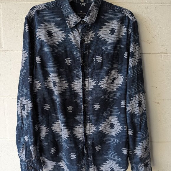 Flannel Button Down Aztec Southwestern Cotton Size Medium - Picture 1 of 9